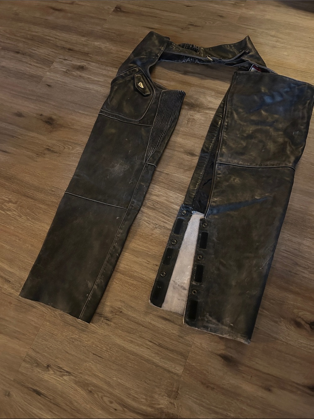 FIRSTGEAR Men’s M Black Leather Motorcycle Chaps